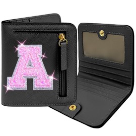 COSHAYSOO Initial RFID Wallet Small Teen Girl Gifts Trendy Stuff Women Birthday Graduation Easter Gift Idea for Girls 6 7 8 9 10 11 12 13 14 Year Old Preppy Cute Girly Travel Necessities Black A