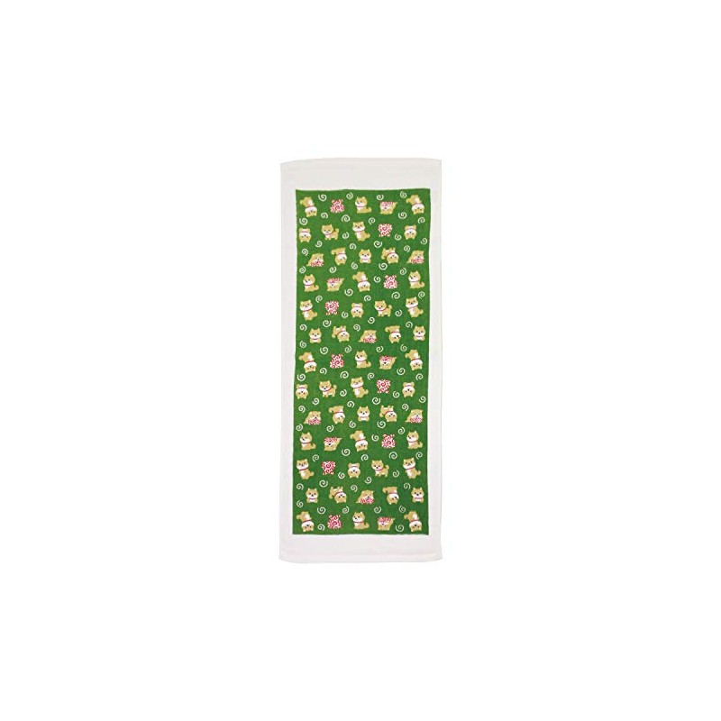 Maeda Dyeing Washo Washoko Tenugui Towel, Mameshiba no Oshi, Green,