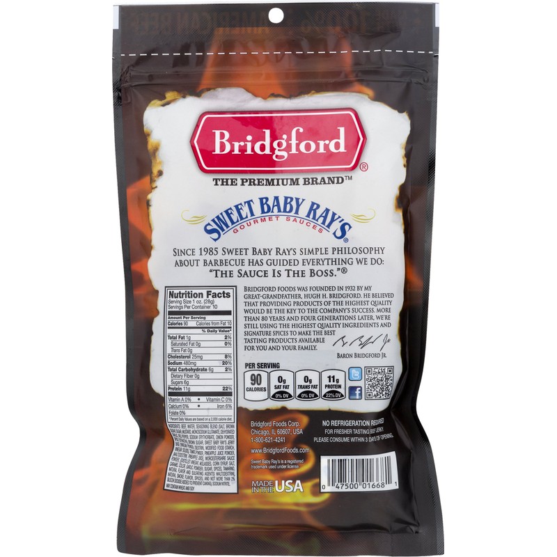 Bridgford Sweet Baby Ray's Original Beef Jerky 10oz, 10 OZ