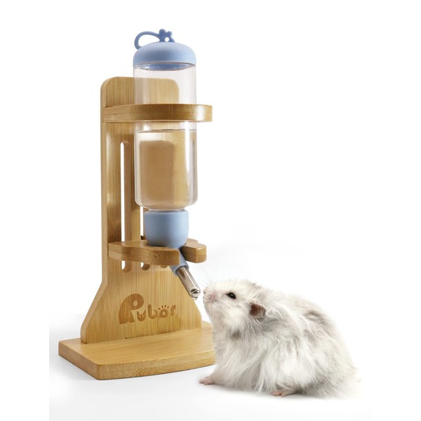 Rubor Hamster Water Bottle with Stand Small Animal Water Bottle Holder with 125ml Hanging Water Auto Dispenser for Syrian Rabbit Dwarf Gerbils Mice Rats Degus Small Pet Rodents (Bule)