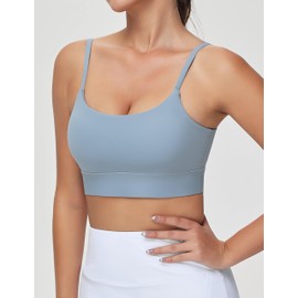 THE GYM PEOPLE Women's Adjustable Longline Sports Bras Scoop Neck Padded Wireless Workout Yoga Tops Denim Blue