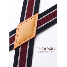 HISDERN Men's 3.5 cm Wide X-shaped Braces with Very Strong 4 Metal Clips for Men and Women Elastic and Adjustable, Burgundy&Blue Stripes