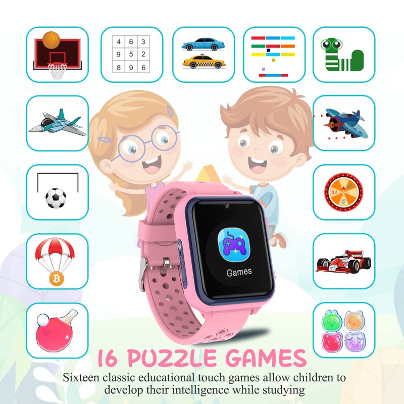 Retysaz Smartwatch Kinder, Spiele, Telefon für Mädchen und Jungen (Pink)