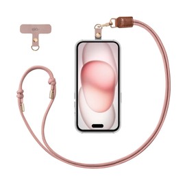 EKAX Crossbody & Neck Phone Strap, Customizable Neck Strap with Removable PU Leather Tab, Hands-Free Holder for Phones, Earphones, Badges & Keys (Pink)