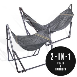 2 in 1 Hammock and Swinging Chair with Collapsible Steel Stand 450 lbs Capacity- Carrying Case, Portable & Adjustable, Perfect for Camping Beach Summer Patio, EZ Daze Foldable Hammock with Stand-Grey