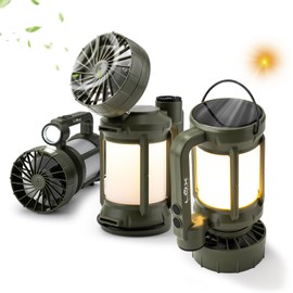 LUX OUTDOOR 3-in-1 Camping Fan with Flashlight & Lantern – USB & Solar Powered, Dual Lighting Modes, Rotating Hook, Waterproof, Ideal for Outdoors and Emergency Use