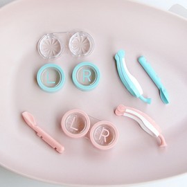 Contact Lens Tweezers Suction Stick Case Set Blue 2ea