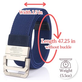 Dienbona Double D-Ring Elastic Stretch Adjustable Canvas Web Belt with Key Ring Strap, Durable Metal Buckle Multi-Color, Navy, Standard