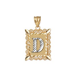 LA BLINGZ 10K Yellow Gold Filigree Alphabet Initial Letter D DC Pendant (S/L) (Small)