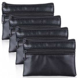 4PCS Black PU Leather Coin Purse, Portable Zipper Coin Purse | Change Pouch Change Coins Pouch ChangePurse for Women Men