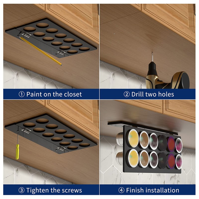 Wall Mounted Coffee Pod Holder Space Saving Under Counter Cabinet