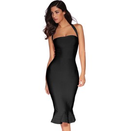 Womens Halter Fishtail Bandage Party Dress Elegant Wedding Guest Dress(Black,S)