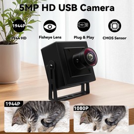 MMlove 5MP USB Camera 1944P HD Webcam 170 Degree Wide Angle Fisheye Lens Plug&Play USB Webcam for Skype/Zoom/FaceTime/Hangouts,PC/Laptop/Raspberry Pi