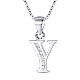 Clearine 925 Sterling Silver Initial Necklace CZ 26 Letters "Y" Alphabet Charm Pendant Jewellery Gifts for Women Mom Girlfriend Girls Teen Anniversary Birthday Mothers Day Christmas Valentines