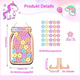 Reward Glass Magnetic Reward System Children's Reward System Primary School Teacher Supplies Reward Jar with Wooden Holder and 20 Flowers, 14.5 x 21 cm Reward Glass Classroom for Good