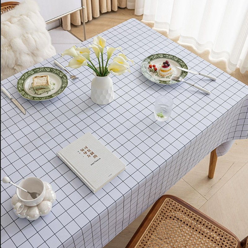 HanYun White Check Table Cloth, Plastic Tablecloth 137x180cm Plastic Table
