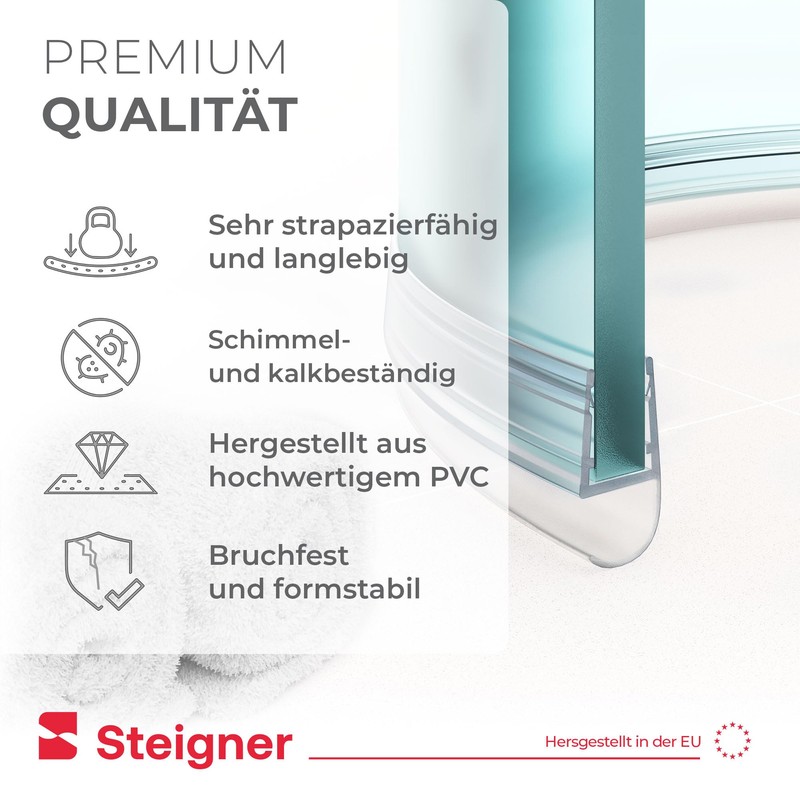 STEIGNER Shower Seal 30cm Glass Thickness 5/6/7/8mm Pre Curved PVC