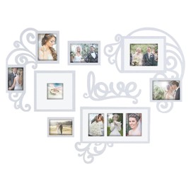 Jerry & Maggie - Photo Frame | Plaque College Frame - Valentine Wall Decoration Combination - White PVC Picture Frame Selfie Gallery Collage W Wall Hanging Mounting Design | Love Heart Shape