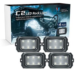 MICTUNING C2 Curved White LED Rock Lights - 4 Pods Underglow Lights Compatible for Car Truck Jeep Offroad ATV UTV Boat
