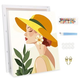 KEYIFA Paint by Numbers Kit for Adults Framed, Easy Painting Kits for Beginners, Paint on Clear Colored Canvas, Acrylic Pigment Drawing Paintwork, DIY Home Wall Decor, 12x16 in, Retro Woman