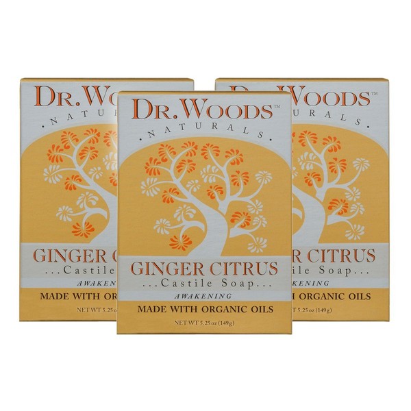 Dr. Woods Ginger Citrus Bar Soap with Jojoba Oil & Organic Shea Butter, 5.25 Ounce (Pack of 3)