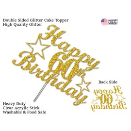 Decoración para tartas de cumpleaños con purpurina dorada, ideas de decoración de fiesta, calidad premium, resistente purpurina de doble cara, palo de acrílico. Fabricado en Estados Unidos (60)