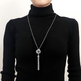 Shegirl Long Tassel Necklace Knot Tassel Pendant Necklaces Silver Y Necklace Sweater Chain for Women (Silver)