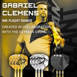 Target Darts Gabriel Clemens Ink Design No.6 Dart Flights & Short (34mm) Shafts Stems - 9 Flights and 9 Shafts in Total