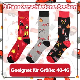 Kaempe 3 Pairs of Men's Fire Brigade Socks 40-46, Fire Brigade Gifts for Men, Gift Fireman Accessories, Hero Socks, Christmas Gifts Socks Men, Pattern.