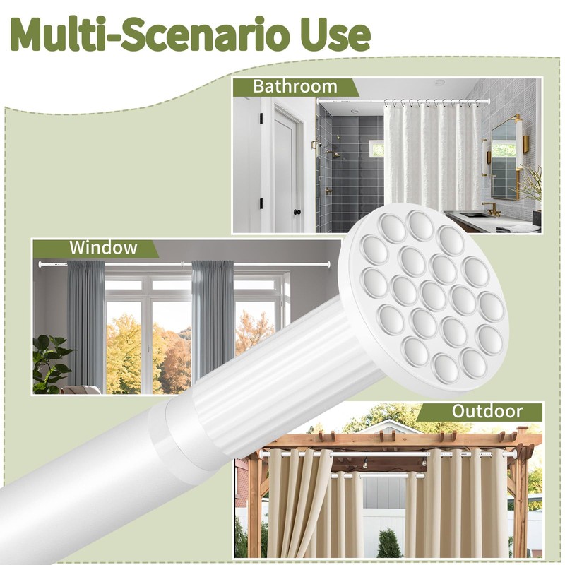 White Tension Curtain Rod 51-165In, Long Adjustable Tension Rods No