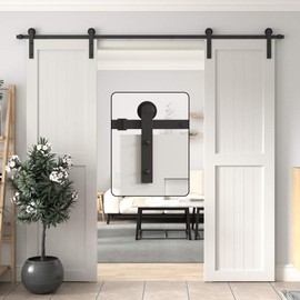 WINSOON 9FT Barn Door Hardware Kit: Double Sliding Door Hardware - Heavy Duty Black Barn Door Track Kit - Carbon Steel Sliding Barn Door Rail - I-Shape Easy to Install for 59" Closet Panel