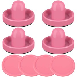 ONE250 Air Hockey Pushers and Pink Air Hockey Pucks, Goal Handles Paddles Replacement Accessories for Game Tables (4 Striker, 4 Puck Pack) (Pink & Pink)