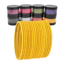 GTA Desi Store Glitter Dot Metal Bangles (18 pack) Beautiful clean metal modern style bracelets (2.8, Gold Yellow)