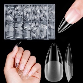 Venares Medium Almond Nail Tips, Pack of 500 Nail Tips for Gel Nails, 12 Sizes, Full Coverage, Soft Gel Tips, Almond, Artificial Nails, Medium Length, Almond L with Box