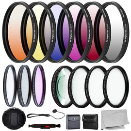 Ultimaxx 49MM Complete Lens Filter Accessory Kit for Lenses with 49MM Filter Size: 6PC Gradual Color Filter Set + UV CPL FLD Filter Set + Macro Close Up Set (+1 +2 +4 +10)
