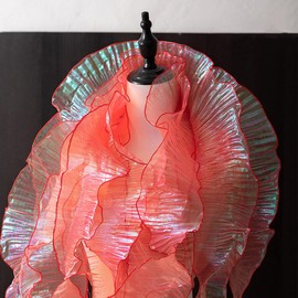 XZJMY 8 Yards Ruffle Trim Tulle Fabric,Pleated Lace Fabric Trim,Organza Ruffled Fabric 4.72 Inch Width for Dress Collars Sleeves Decoration Throw Pillow Decor DIY Sewing (Coral Red), XZJMY-001