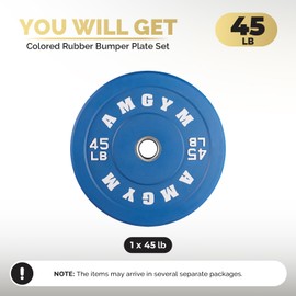 AMGYM Elite Bumper Plates 2-Inch Colored Olympic Weight Plates for Athletes, Single Piece of 45 lb Competition Barbell Weights Plates for Home Gym & Event Prep, Odorless Rubber / Floor Care Mechanism / International Standards / Full Set Available