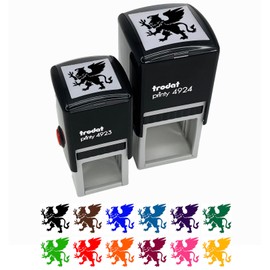 Regal Heraldic Griffin Self-Inking Rubber Stamp Ink Stamper - 1-1/2 Inch Large - Red Ink