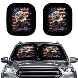 Quelytytrip Eagle Flag Print 2PCs Car Windshield Sun Shade,Blocks 99% Heat and Keep Interior Cool Fits Most Cars,SUV,Truck