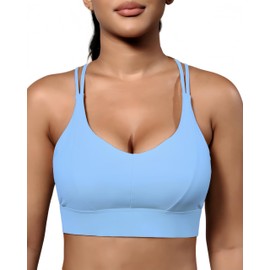 Grace Form Sports Bra for Women Strappy Medium Support Push Up Padded Sports Bra for Running Workout Bra Yoga Bra Light Blue