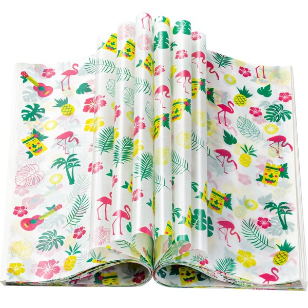 100 Pcs Hawaii Luau Wax Paper for Food, Wax Paper Sheets Deli Paper Sandwich Wrap Candy Cookies Wraps, Waterproof Oil-proof Picnic Basket Liners with Leaf Pattern for Kitchen Handmade Food
