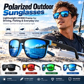 Polarized Square Sunglasses for Outdoor Use – Lightweight UV400 PC Frame for Driving, Fishing & Cycling
