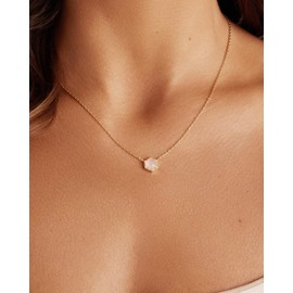 PAVOI 14K White Gold Plated Rose Quartz Gemstone Pendant Necklace | Gemstone Dainty Chain Necklaces for Women