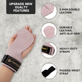 MANUEKLEAR - Correas de gimnasio para levantamiento de pesas, correas de levantamiento de pesas dobles de piel para hombre con cojín para muñeca y levantamiento de pesas