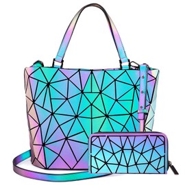 LOVEVOOK Geometric Luminous Purses and Handbags for Women Holographic Reflective Crossbody Bag Wallet, Gifts for Women