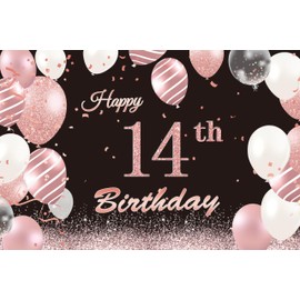 14th Birthday Backdrop Banner, Happy 14th Birthday Banner Photography Background Girls, 14th Birthday Decorations for her, 14 Years Old Girls Birthday Party Backdrop Poster Fabric 6x4ft(Rosegold)