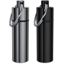 TecQach Small Pill Box,(2 Pack) Keychain Pill Holder Portable Mini Travel Pill Container Metal Case Bottle with Keyring