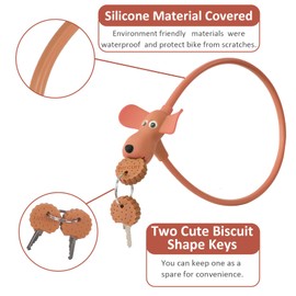 WOOQOTT Bike Cable Lock,Cable Lock with Keys,Silicone Covered Bike Lock Kids Cable Lock Cartoon Lock,2 Feet Lock for Bike,Door,Skateboard,Helmet and More (Brown, Large)