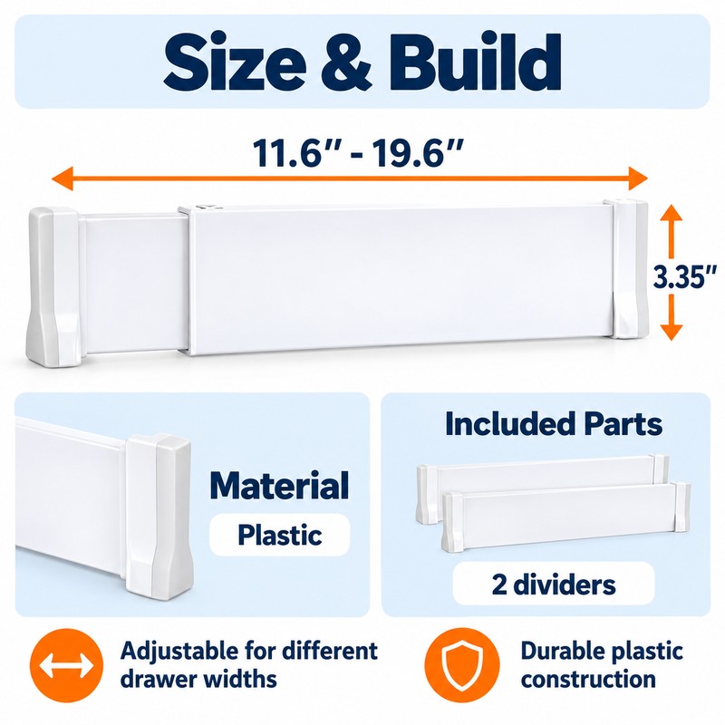 2-Pack Adjustable Drawer Dividers - 11.6–19.6 in Expandable Organizers for