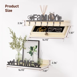 InnJoey Floating Shelves for Wall of 2 - Display Shelf Organizer for Decor Storage, 2-Tier 16.9" Floating Shelf for Bathroom, Living Room, Bedroom and Entryway